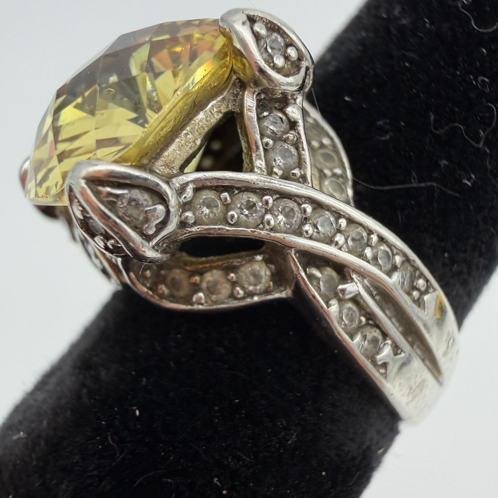 Vtg ESPO Sterling Silver Citrine CZ Ring Size 6 Statement Cocktail Estate